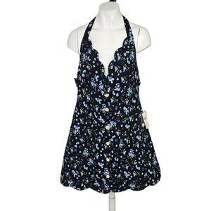 Anthropologie Maeve Halter V-Neck Scallop, Button Front, Mini Dress Size 12P